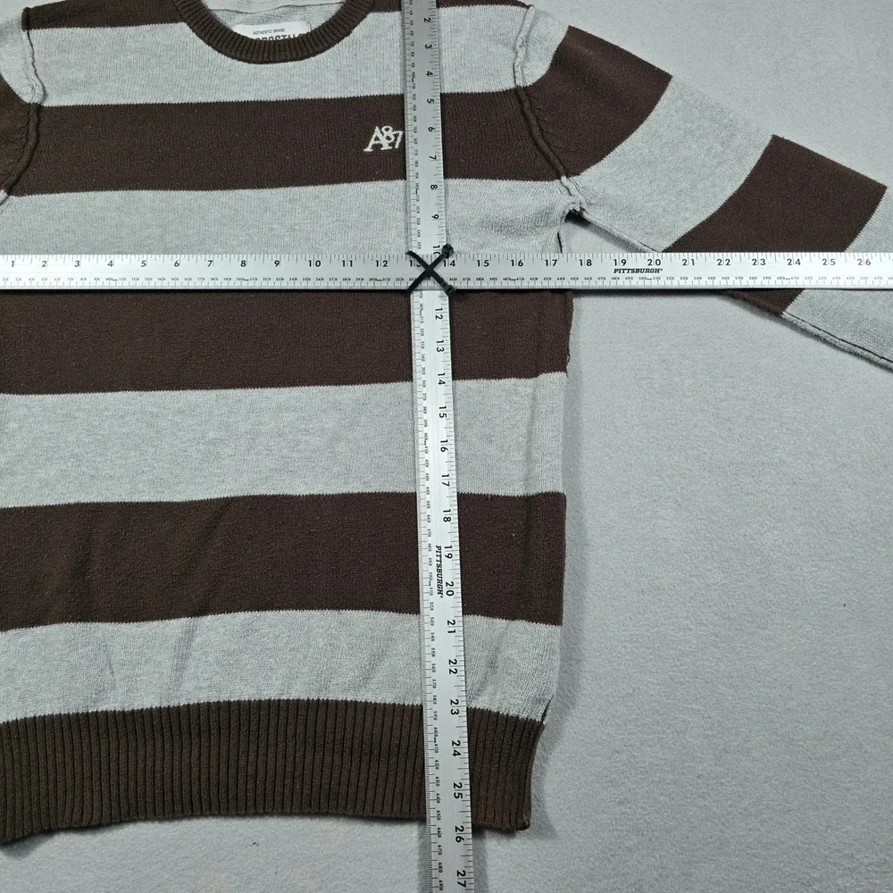 Aeropostale Mens Small Brown Striped Sweater A87 Logo Crewneck Cotton Pullover